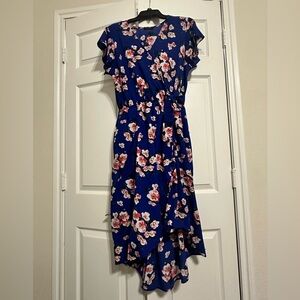 Blue dress with pink flowers